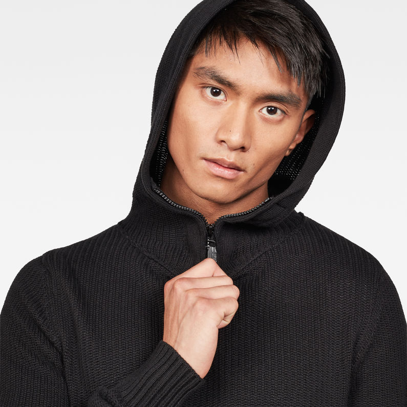G-Star RAW® Omohundro Hooded Zip Knit Black detail shot