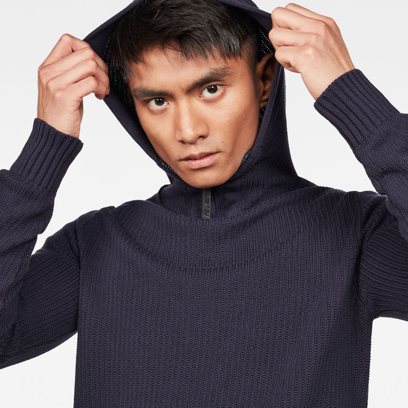G-Star RAW® Omohundro Hooded Zip Knit Dark blue detail shot