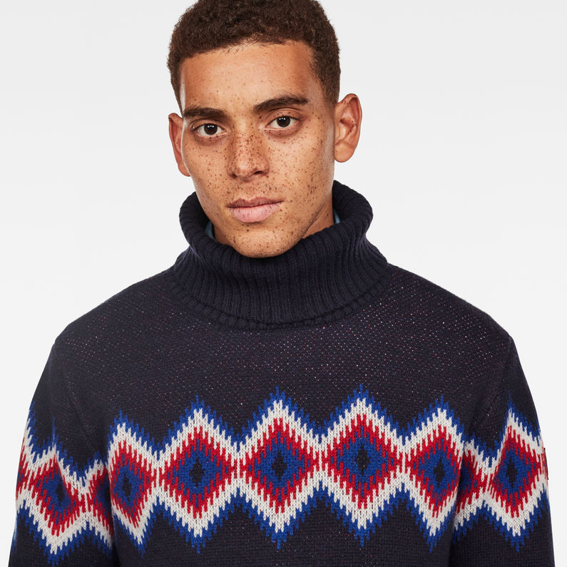 G-STAR® Jayvi Diamond Jacquard Turtle Knit Dunkelblau detail shot