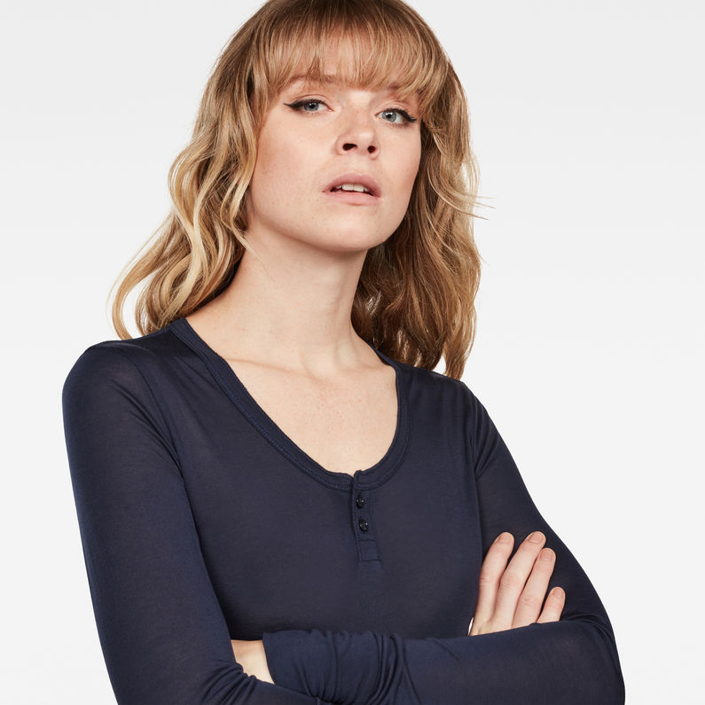 G-Star RAW® Granddad Slim T-Shirt Bleu foncé detail shot