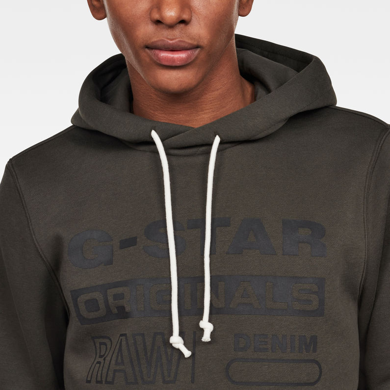 G-Star RAW® Swando-S Logo Hooded Sweater Gris detail shot