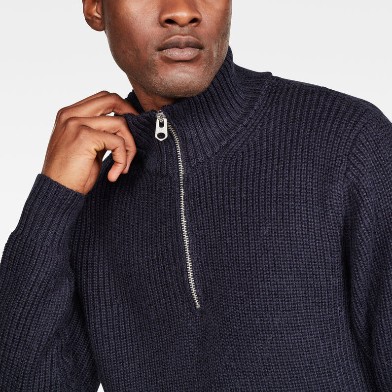 G-Star RAW® Omohundro Zip Turtle Knit Dunkelblau detail shot
