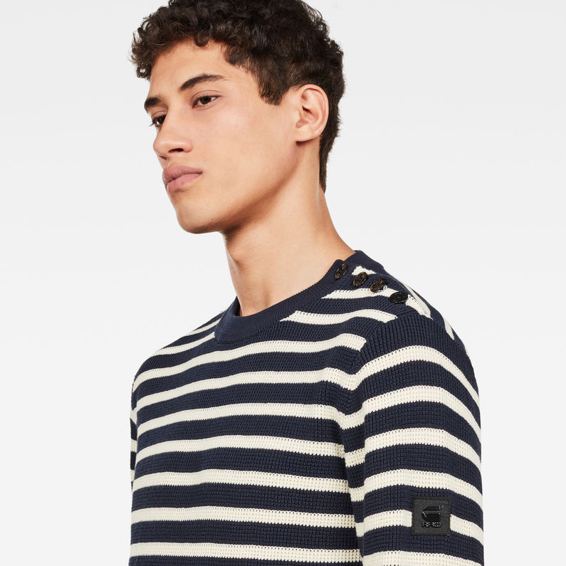 G-STAR® Dadin Stripe Knit Dark blue detail shot