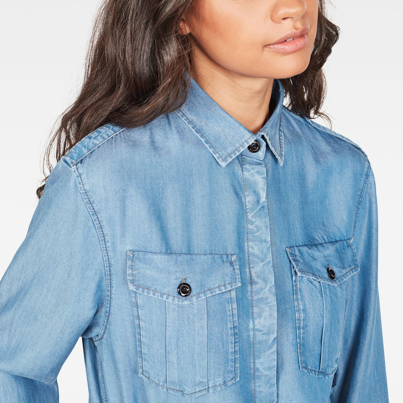 G-STAR® Rovic Maxi Shirt Kleid Mittelblau detail shot