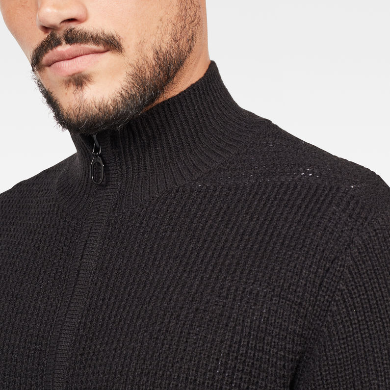 G-Star RAW® Stagione Zip Through Knitted Sweater Black detail shot
