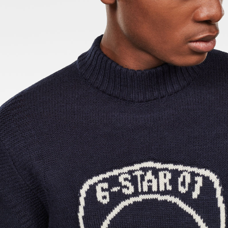 G-Star RAW® Monogram Mock Turtle Knitted Sweater Dark blue detail shot