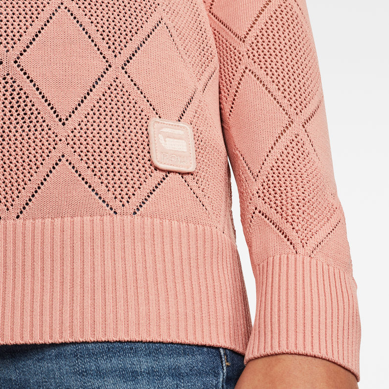 G-STAR® Pointelle Turtleneck Knitted Sweater Pink detail shot