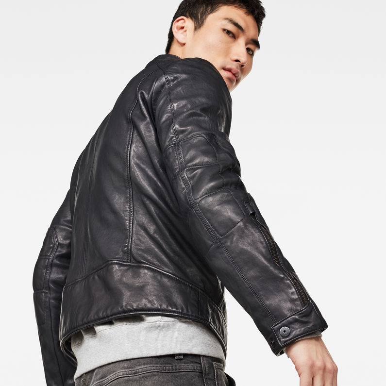 G-STAR® Biker Lederjacke Dunkelblau detail shot