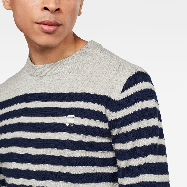 G-STAR® Stripe Crew Neck Knitted Sweater Grey detail shot