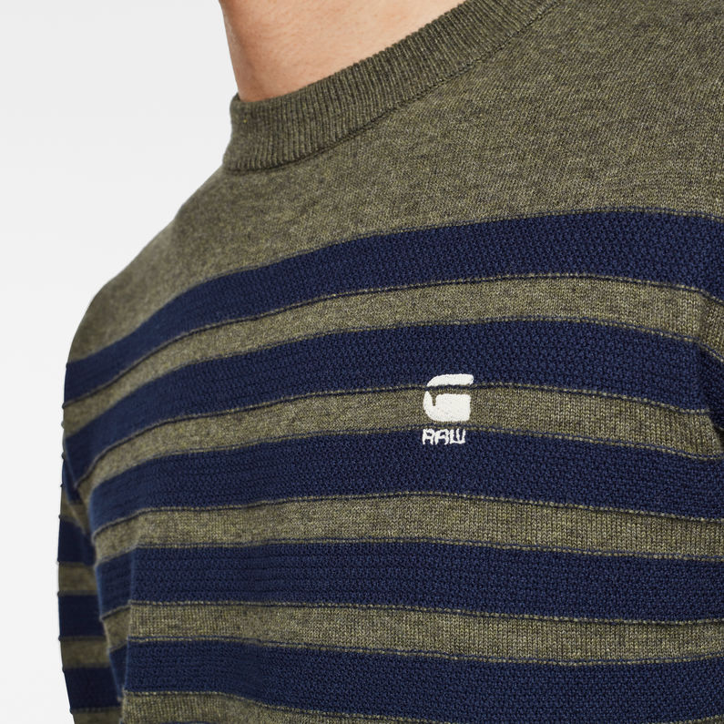 G-Star RAW® Stripe Crew Neck Knitted Sweater Green detail shot