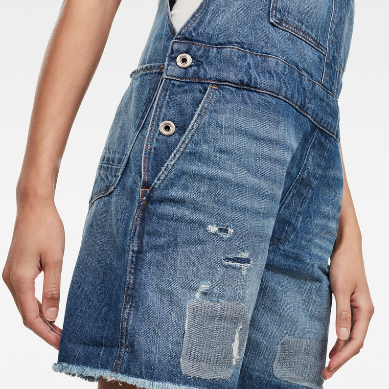 G-STAR® Faeroes Boyfriend Short Overall Ripped Edge Turn Up Medium blue detail shot