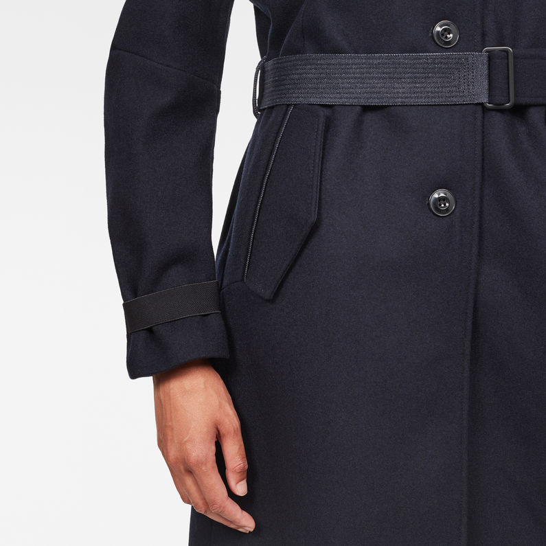 G-STAR® Empral Wool Trenchcoat Dunkelblau detail shot
