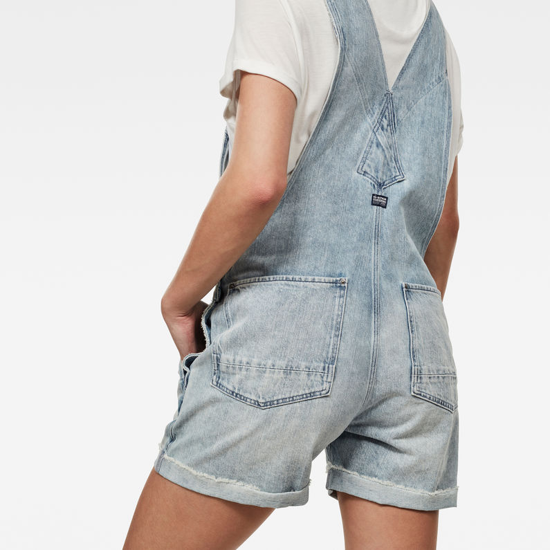 G-Star RAW® Faeroes Boyfriend Short Overall Ripped Edge Turnup Light blue detail shot