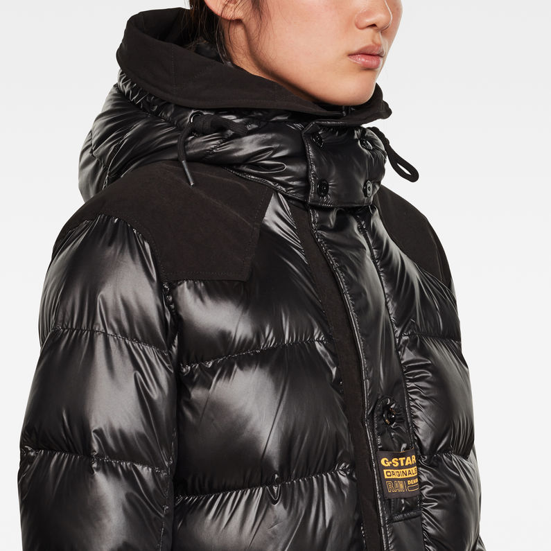 G-STAR® Extra Long Hooded Padded Puffer Jacke Schwarz detail shot