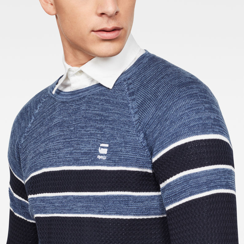 G-Star RAW® Raglan Block Stripe Knitted Pullover Mittelblau detail shot