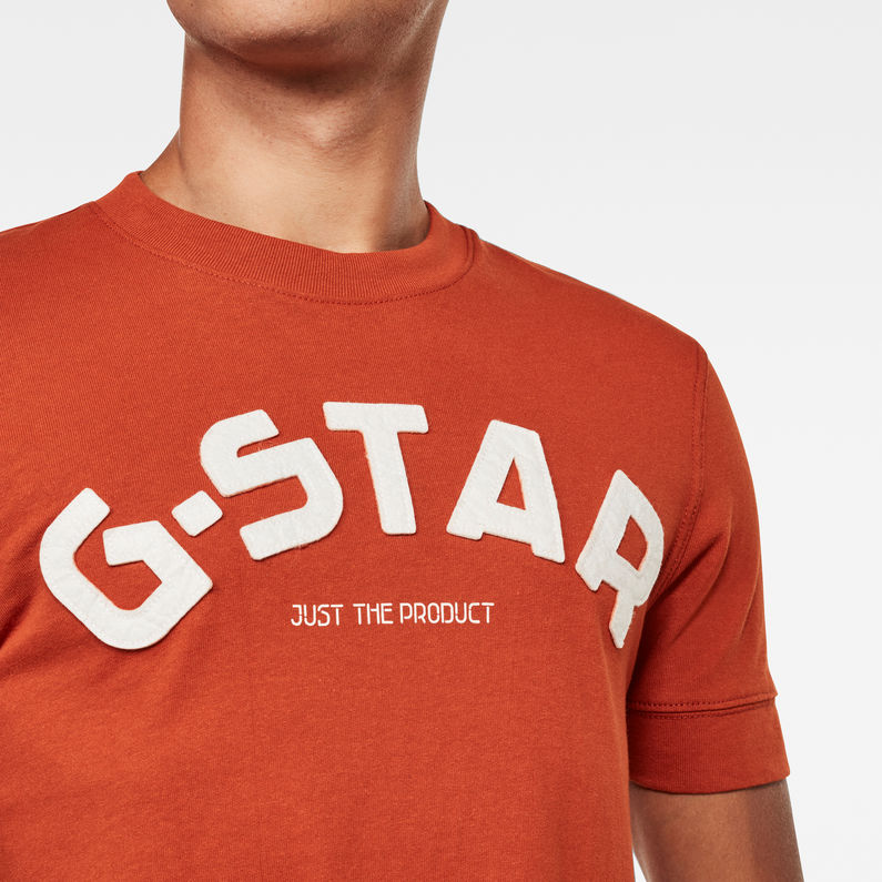 G-Star RAW® Felt Applique Logo Slim T-Shirt Orange detail shot