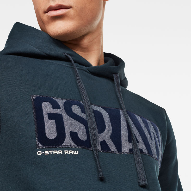G-Star RAW® Applique Logo Hoodie Donkerblauw detail shot