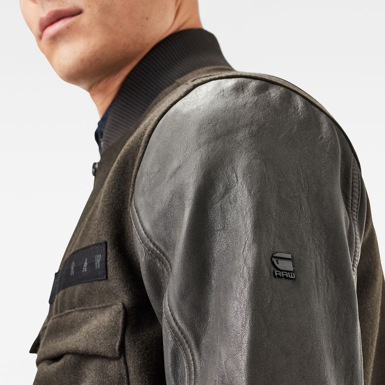 G-STAR® Multi Pocket Varsity Leather Jacket Grey detail shot