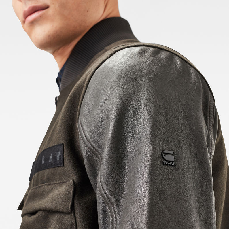 G-Star RAW® Multi Pocket Varsity Leather Jacket Grey detail shot