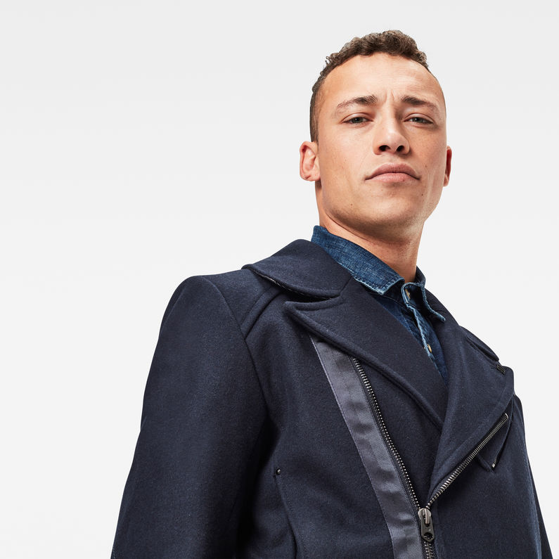 G-STAR® Manteau Biker Wool Long Bleu foncé detail shot