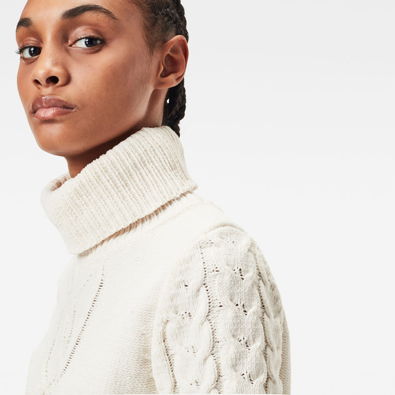 G-STAR® Cable Turtle Knitted Sweater White detail shot