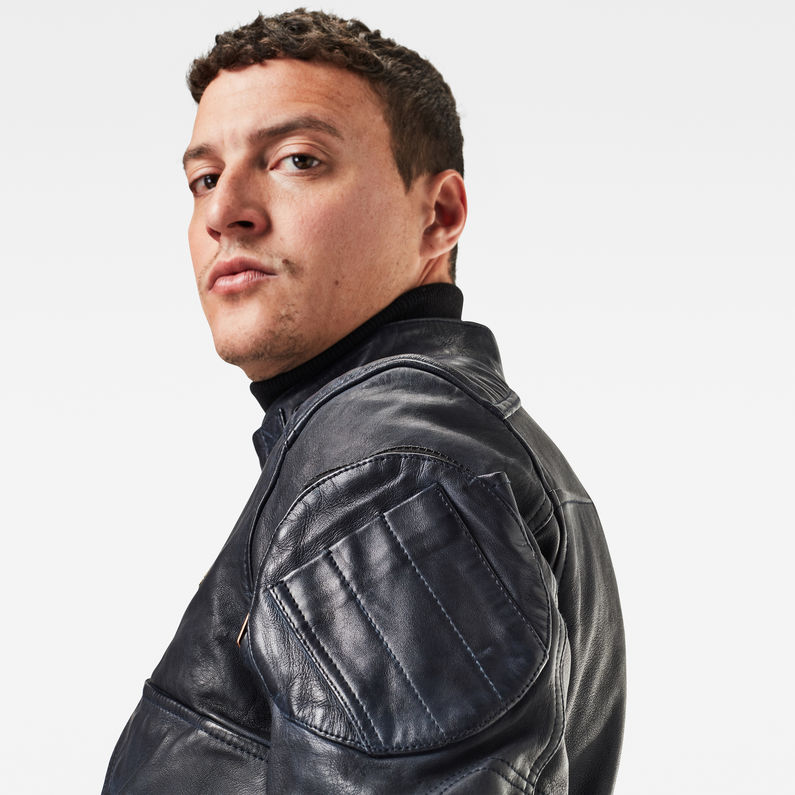 G-STAR® Haworx Padded Leather Jacke Dunkelblau detail shot