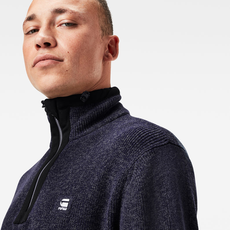 G-Star RAW® Pull en maille Utility Constructed Half Zip Bleu foncé detail shot