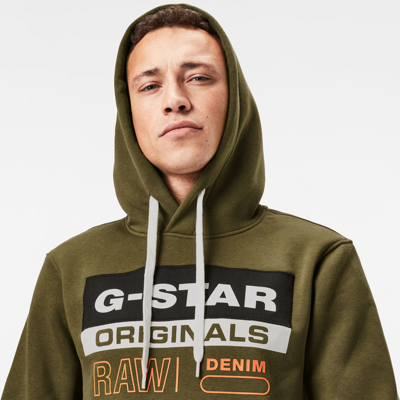 G-Star RAW® Colorblock Originals Logo Hoodie Green detail shot
