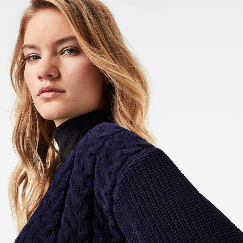 G-Star RAW® Cárdigan Cable Knit Azul oscuro detail shot