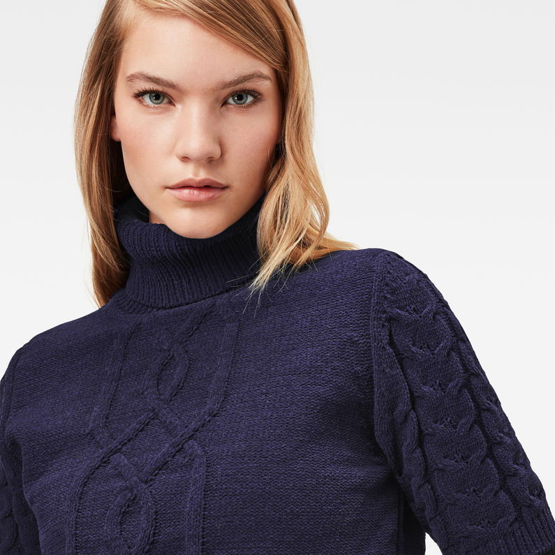 G-STAR® Cable Turtle Knitted Sweater Dark blue detail shot