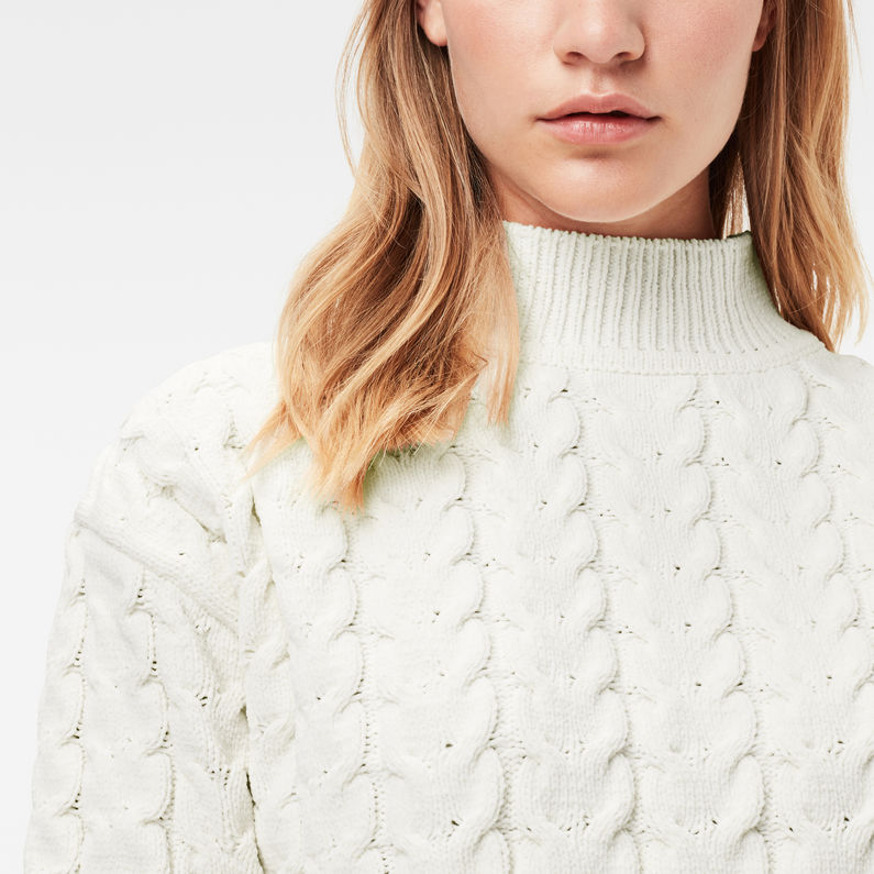 G-Star RAW® Cable Knit Mock Sweater White detail shot