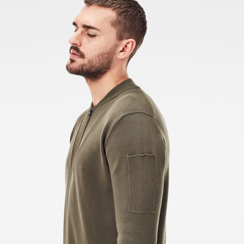 G-Star RAW® Sleeve Pocket Half Zip knitted Sweater Green detail shot