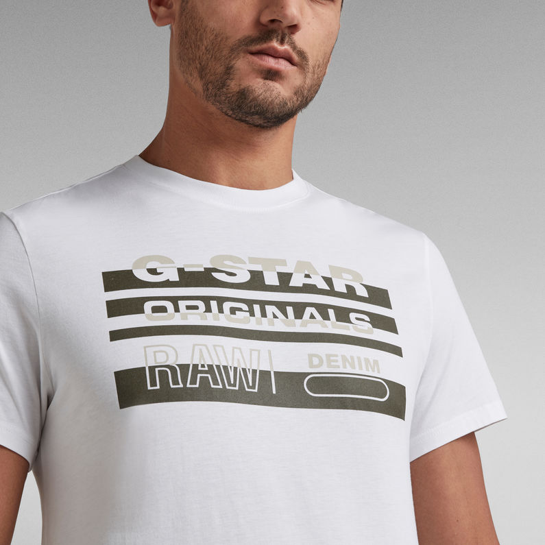 G-Star RAW® T-shirt Originals Stripe Logo Blanc