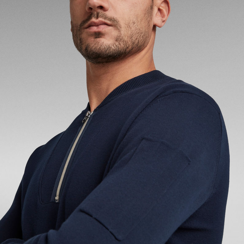 G-Star RAW® Pull Sleeve Pocket Half Zip Knitted Bleu foncé