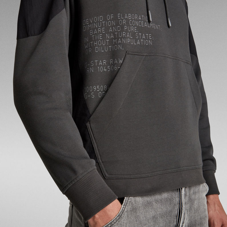 G-Star RAW® Woven Mix Graphic Loose Hooded Sweater Grey