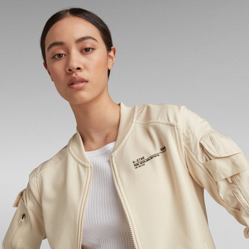 G-STAR® Cropped Bomber Mix Zip Through Sweater Beige