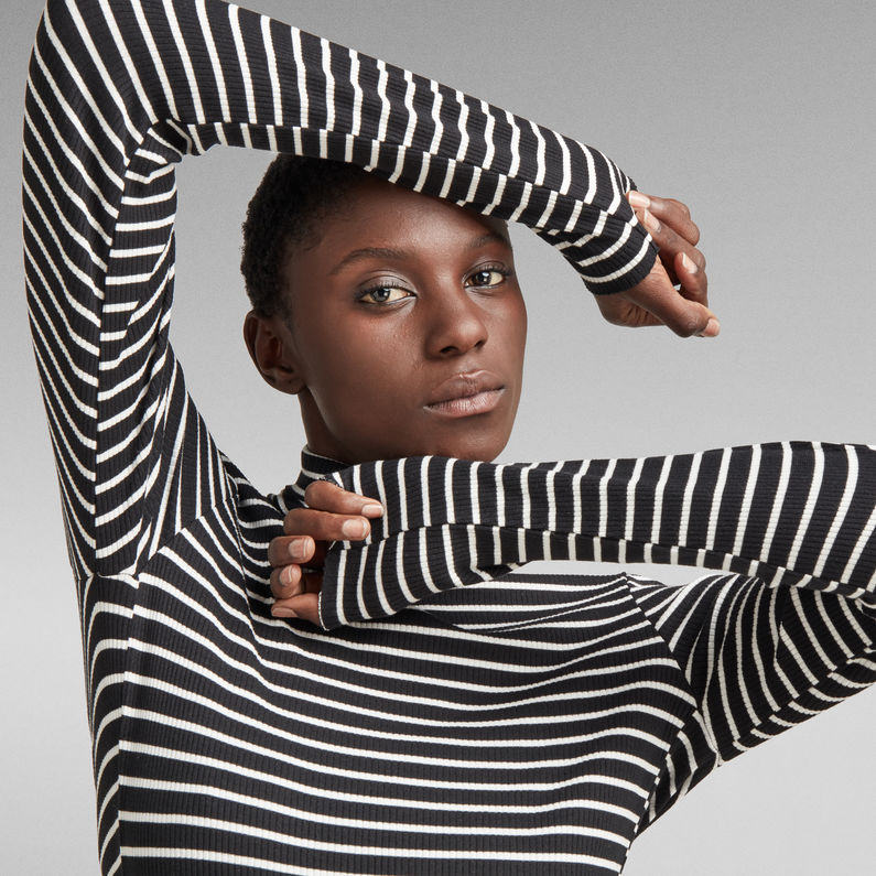 G-STAR® Slim Rib Mock Neck Striped Top Multi color