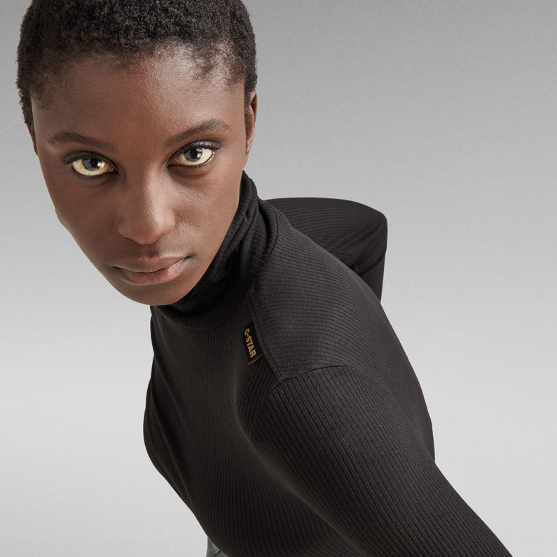 G-STAR® Top Slim Rib Mock Neck Negro