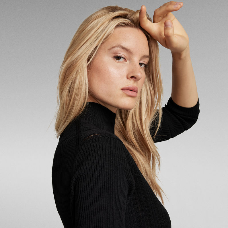 G-STAR® Gebreide Jurk Rib Mock Zwart