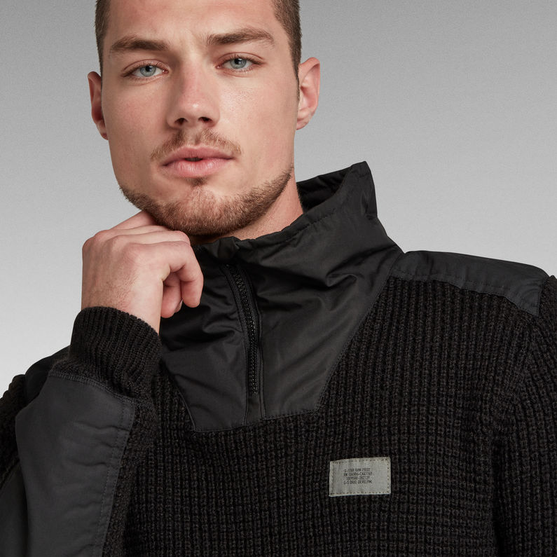 Mixed Fabric Half Zip Knitted Sweater | Black | G-Star RAW® DK