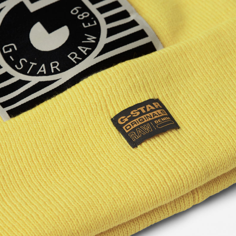 G-STAR® Effo Long Beanie Label Artwork Gelb detail shot buckle