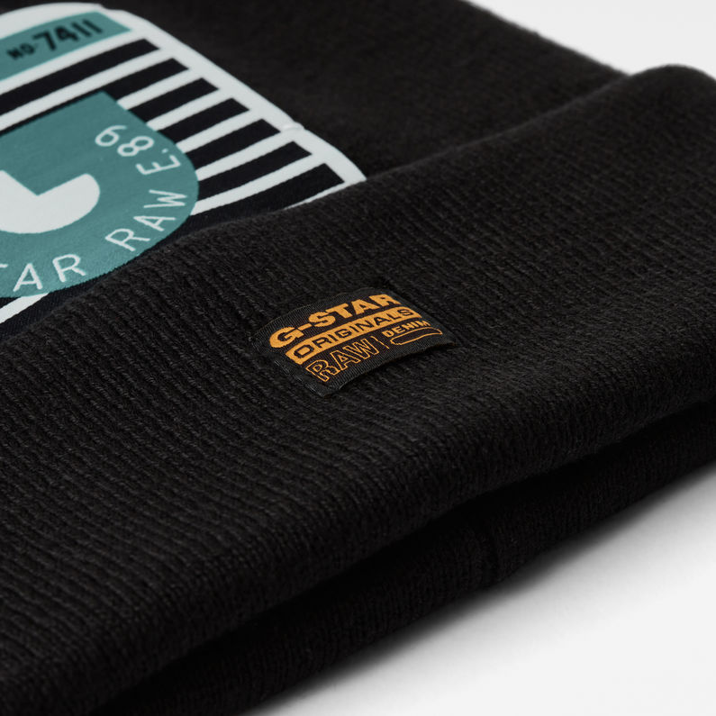 G-STAR® Effo Long Beanie Label Artwork Black detail shot buckle