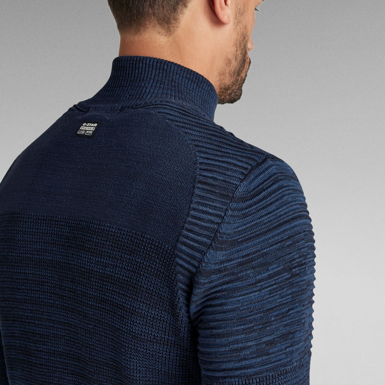 G-STAR® Pull en maille 3D Biker Knitted Zip Through Bleu foncé