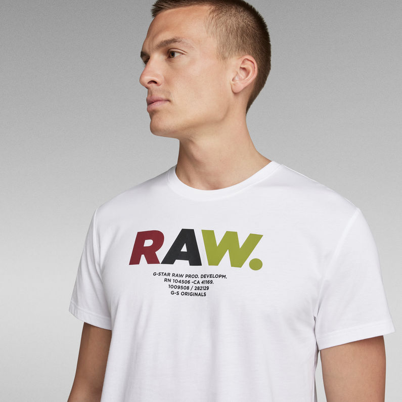 G-Star RAW® Motif RAW multicolore. T-shirt Blanc
