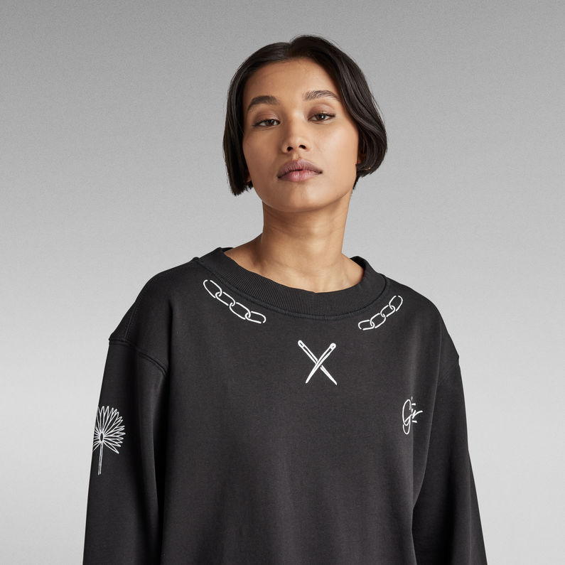 G-STAR® Graphic Cropped Loose Sweater Black