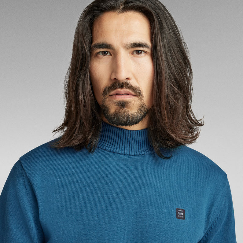 G-Star RAW® Premium Core Mock Neck Knitted Pullover Mittelblau