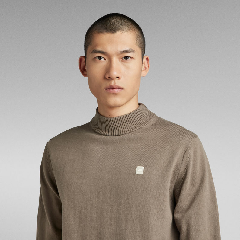 G-STAR® Premium Core Mock Neck Knitted Sweater Brown