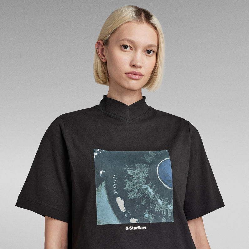 G-STAR® Eye Dye Boxy Mock V-Neck T-Shirt Schwarz