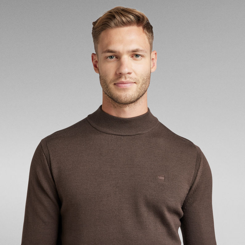G-STAR® Premium Core Mock Turtle Knitted Sweater Brown
