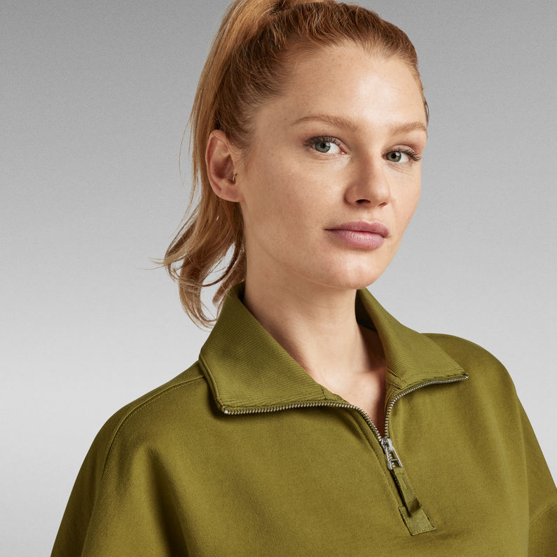 G-STAR® Cropped Half Zip Loose Sweater Green